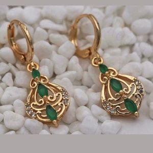 New green cz 18kt GF dangle earrings
